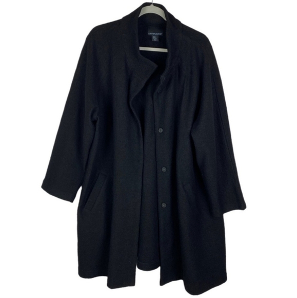 Cynthia Rowley Black Long 100% Wool Swing Coat Jacket Women's 1X Snap Front EUC - Picture 5 of 11